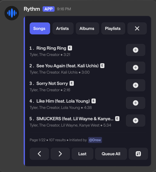queueing using rythm music bot